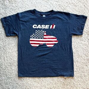 Case IH Boys Large 10/12 Navy Blue Patriotic American Flag Tractor Graphic Tee